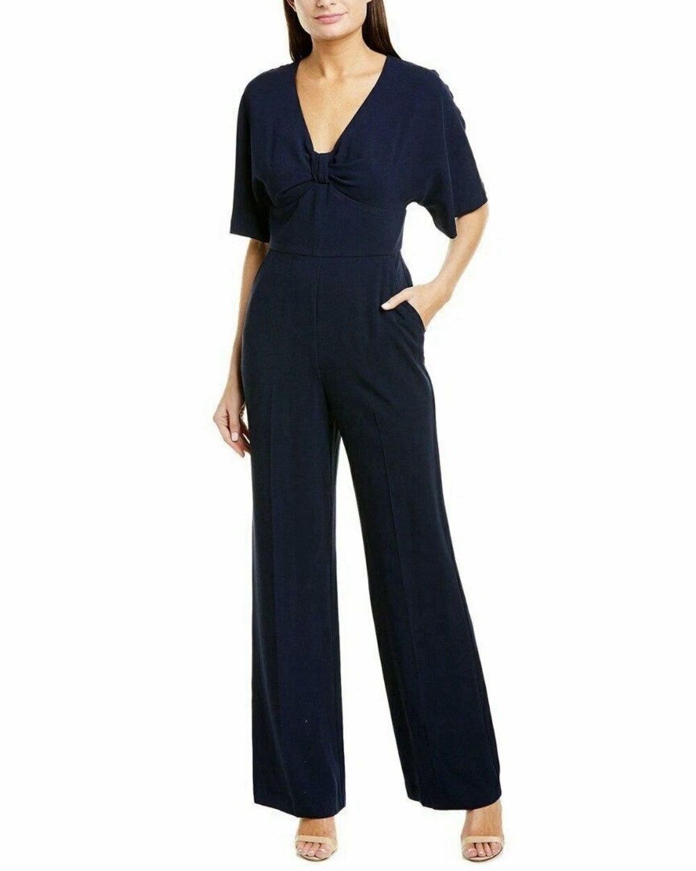 TRINA TURK Navy Blue Eden Roc Short Sleeve Jumpsuit Pockets $348 NWT 12